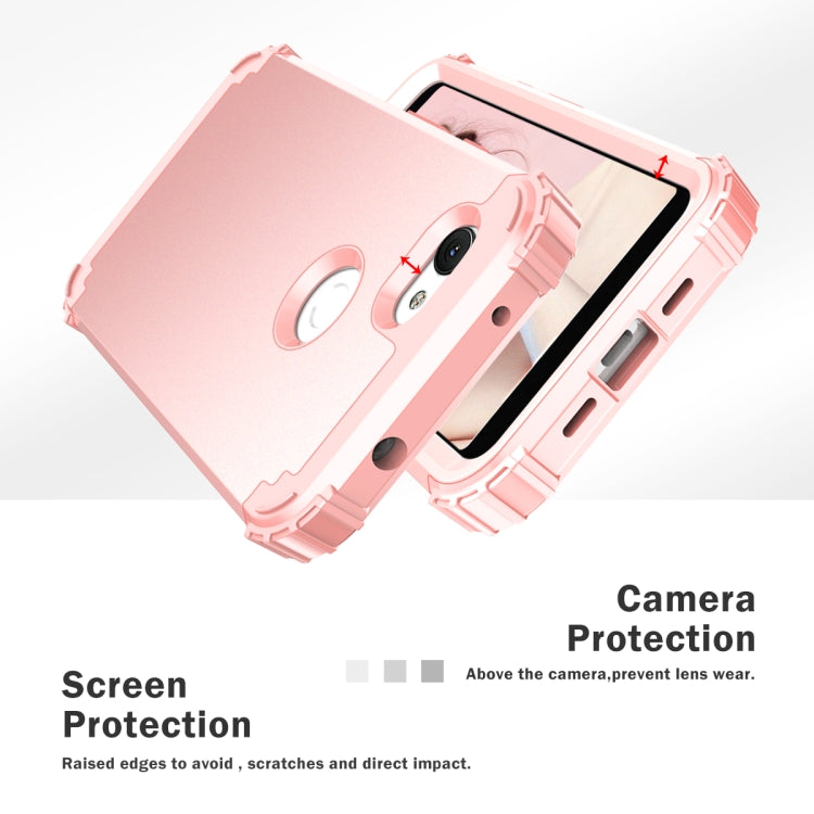 For Google Pixel 3a 3 in 1 Shockproof PC + Silicone Protective Case(Rose Gold)