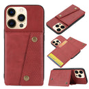 Double Buckle PU + TPU Shockproof Magnetic Protective Case with Card Slot & Holder For iPhone 13(Red)