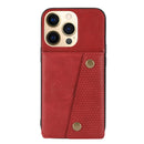 Double Buckle PU + TPU Shockproof Magnetic Protective Case with Card Slot & Holder For iPhone 13(Red)
