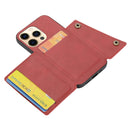 Double Buckle PU + TPU Shockproof Magnetic Protective Case with Card Slot & Holder For iPhone 13(Red)