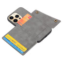 Double Buckle PU + TPU Shockproof Magnetic Protective Case with Card Slot & Holder For iPhone 13(Grey)