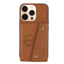 Double Buckle PU + TPU Shockproof Magnetic Protective Case with Card Slot & Holder For iPhone 13 Pro(Light Brown)