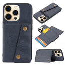 Double Buckle PU + TPU Shockproof Magnetic Protective Case with Card Slot & Holder For iPhone 13 Pro(Blue)
