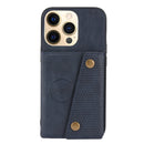 Double Buckle PU + TPU Shockproof Magnetic Protective Case with Card Slot & Holder For iPhone 13 Pro(Blue)
