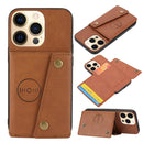 Double Buckle PU + TPU Shockproof Magnetic Protective Case with Card Slot & Holder For iPhone 13 Pro Max(Light Brown)