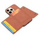 Double Buckle PU + TPU Shockproof Magnetic Protective Case with Card Slot & Holder For iPhone 13 Pro Max(Light Brown)