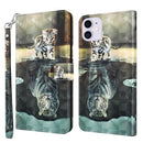 3D Painting Pattern Horizontal Flip TPU + PU Leather Case with Holder & Card Slots & Wallet For iPhone 13 mini(Cat Tiger)