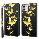 3D Painting Pattern Horizontal Flip TPU + PU Leather Case with Holder & Card Slots & Wallet For iPhone 13(Gold Butterflies)