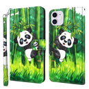 3D Painting Pattern Horizontal Flip TPU + PU Leather Case with Holder & Card Slots & Wallet For iPhone 13 Pro(Panda Climbing Bamboo)