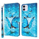 3D Painting Pattern Horizontal Flip TPU + PU Leather Case with Holder & Card Slots & Wallet For iPhone 13 Pro Max(Three Butterflies)