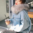 Velvet Thick Denim Jacket Female Winter Big Fur Collar Locomotive Lamb Coat Female Student Short Coat, Size: M(White)