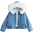 Velvet Thick Denim Jacket Female Winter Big Fur Collar Locomotive Lamb Coat Female Student Short Coat, Size: XL(White)