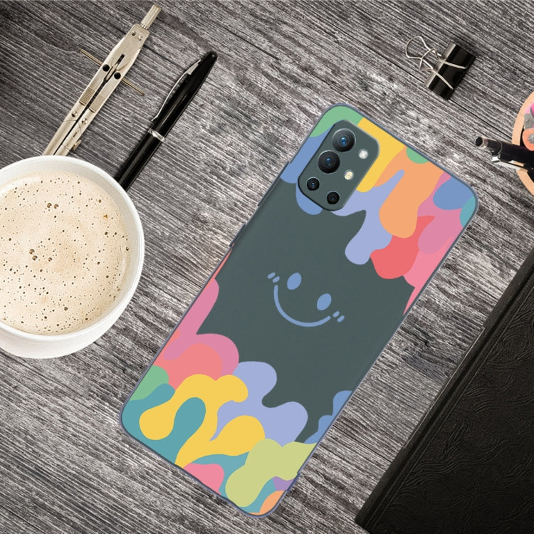 For OnePlus 9R Painted Smiley Face Pattern Liquid Silicone Shockproof Case(Dark Green)