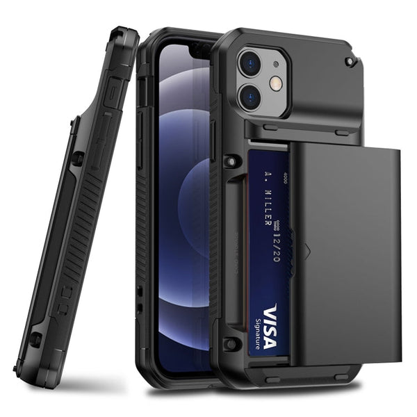 Shockproof Heavy Duty Armor Protective Case with Slide Multi-Card Slot For iPhone 13(Black)