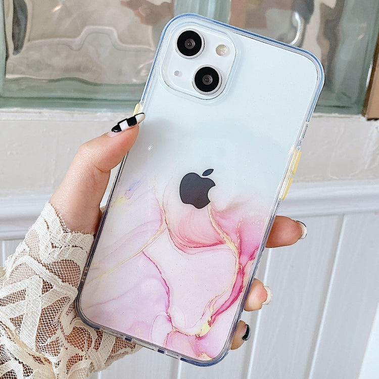 Marble Pattern Glittery Powder Shockproof TPU + Acrylic Protective Case with Detachable Buttons For iPhone 13(Pink)