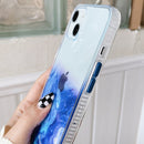 Marble Pattern Glittery Powder Shockproof TPU + Acrylic Protective Case with Detachable Buttons For iPhone 13(Light Blue)