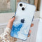 Marble Pattern Glittery Powder Shockproof TPU + Acrylic Protective Case with Detachable Buttons For iPhone 13(Light Blue)