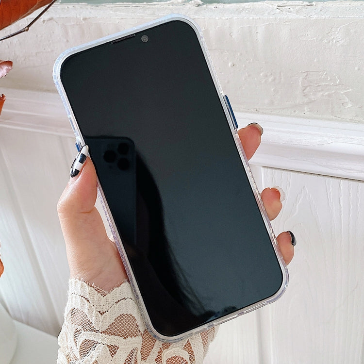 Marble Pattern Glittery Powder Shockproof TPU + Acrylic Protective Case with Detachable Buttons For iPhone 13(Dark Blue)