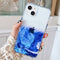 Marble Pattern Glittery Powder Shockproof TPU + Acrylic Protective Case with Detachable Buttons For iPhone 13(Dark Blue)