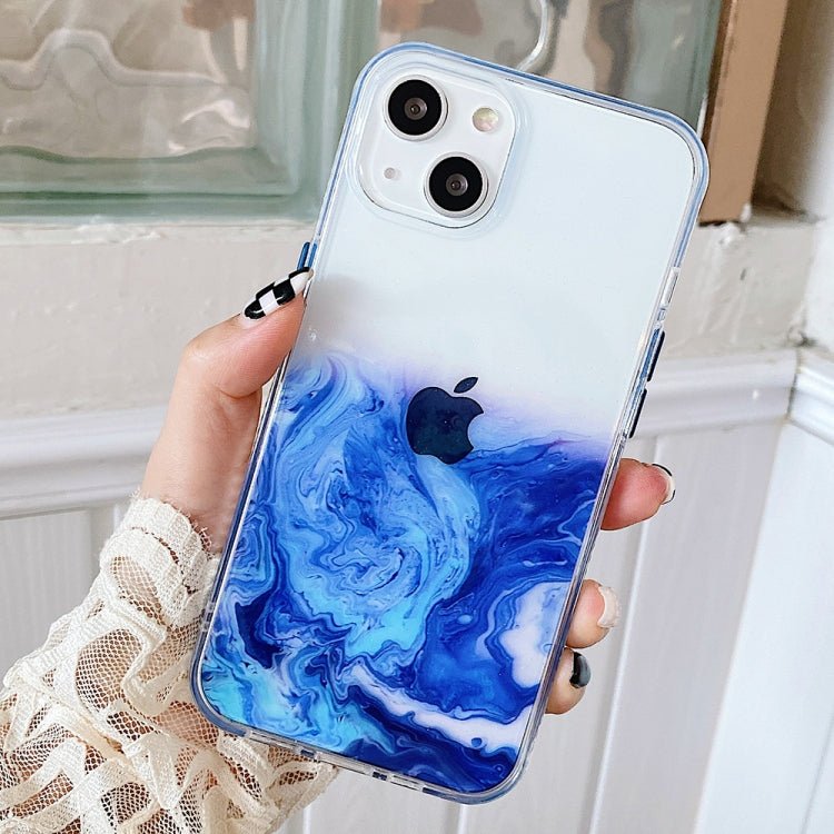 Marble Pattern Glittery Powder Shockproof TPU + Acrylic Protective Case with Detachable Buttons For iPhone 13(Dark Blue)