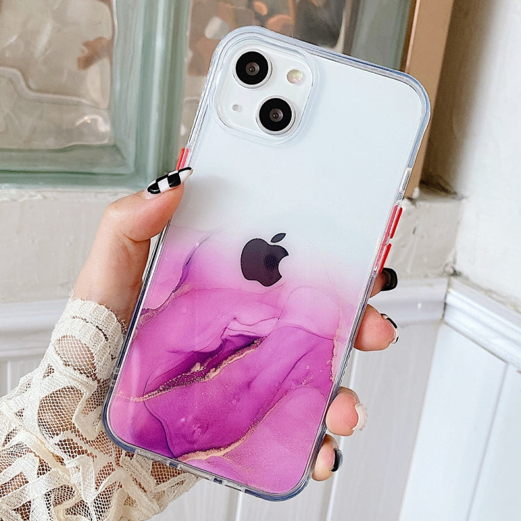 Marble Pattern Glittery Powder Shockproof TPU + Acrylic Protective Case with Detachable Buttons For iPhone 13(Purple)