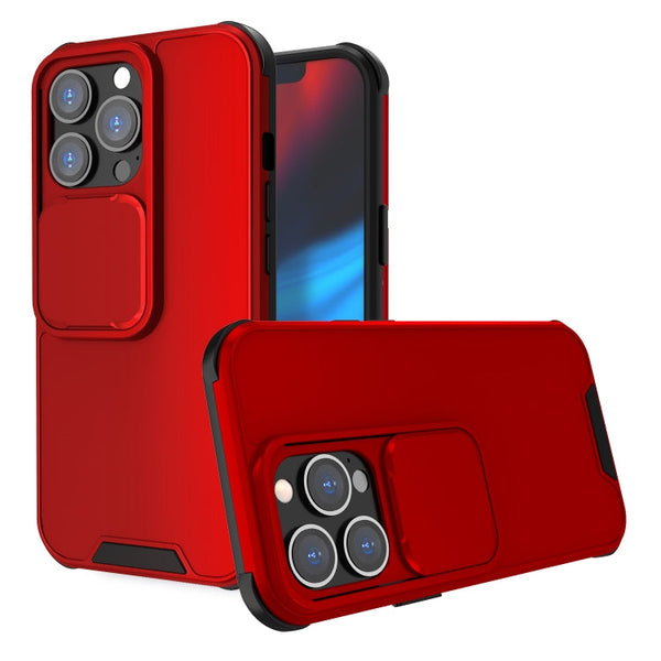 Up and Down Sliding Camera Cover Design Shockproof TPU + PC Protective Case For iPhone 13(Red)