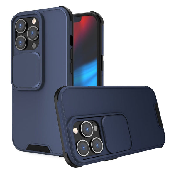 Up and Down Sliding Camera Cover Design Shockproof TPU + PC Protective Case For iPhone 13(Blue)