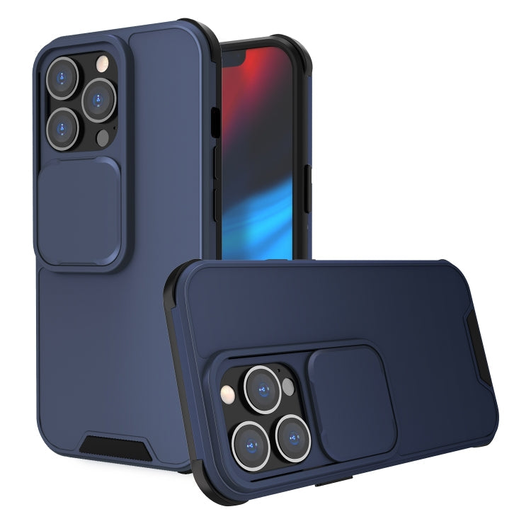 Up and Down Sliding Camera Cover Design Shockproof TPU + PC Protective Case For iPhone 13(Blue)