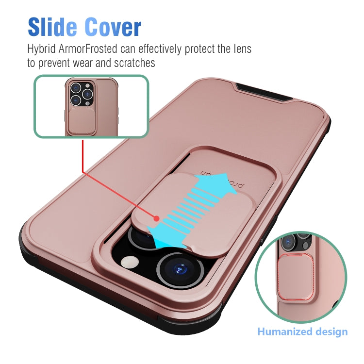 Up and Down Sliding Camera Cover Design Shockproof TPU + PC Protective Case For iPhone 13(Rose Gold)
