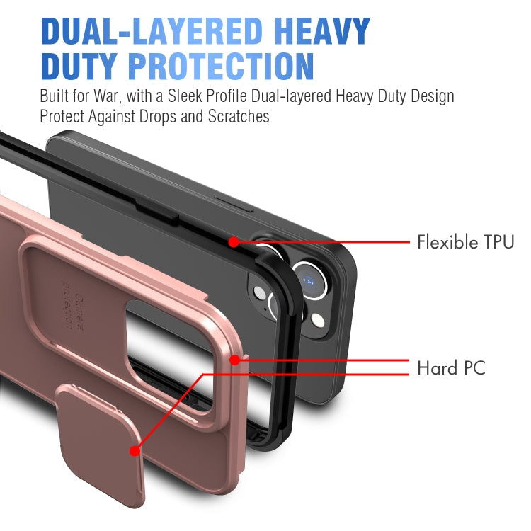 Up and Down Sliding Camera Cover Design Shockproof TPU + PC Protective Case For iPhone 13(Rose Gold)