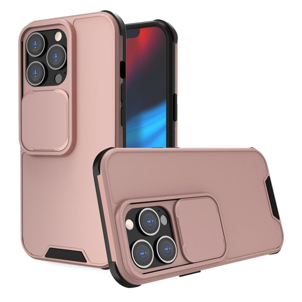 Up and Down Sliding Camera Cover Design Shockproof TPU + PC Protective Case For iPhone 13(Rose Gold)