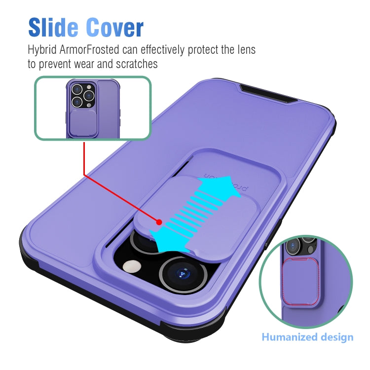 Up and Down Sliding Camera Cover Design Shockproof TPU + PC Protective Case For iPhone 13(Purple)
