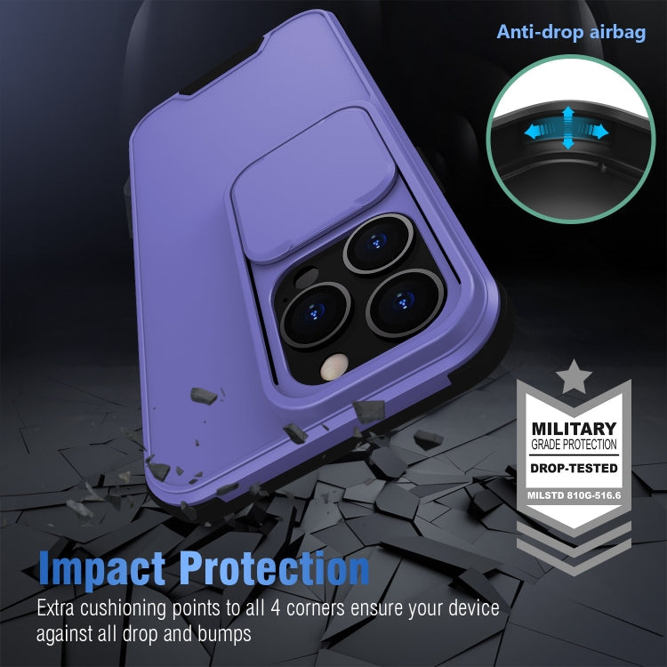 Up and Down Sliding Camera Cover Design Shockproof TPU + PC Protective Case For iPhone 13(Purple)