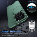 Up and Down Sliding Camera Cover Design Shockproof TPU + PC Protective Case For iPhone 13 Pro(Dark Green)