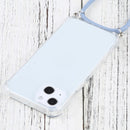 For iPhone 13 Four-corner Shockproof Transparent TPU Protective Case with Lanyard(Blue Grey)