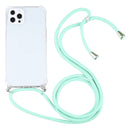 Four-corner Shockproof Transparent TPU Protective Case with Lanyard For iPhone 13 Pro(Mint Green)