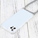 Four-corner Shockproof Transparent TPU Protective Case with Lanyard For iPhone 13 Pro(Black White)