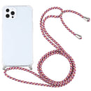Four-corner Shockproof Transparent TPU Protective Case with Lanyard For iPhone 13 Pro(Red Grey Yellow)