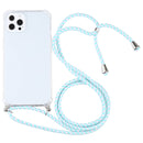 Four-corner Shockproof Transparent TPU Protective Case with Lanyard For iPhone 13 Pro Max(Mint Green White)
