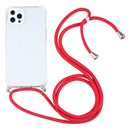Four-corner Shockproof Transparent TPU Protective Case with Lanyard For iPhone 13 Pro Max(Red)