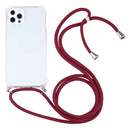 Four-corner Shockproof Transparent TPU Protective Case with Lanyard For iPhone 13 Pro Max(Wine Red)