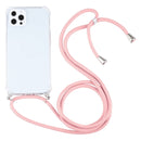 Four-corner Shockproof Transparent TPU Protective Case with Lanyard For iPhone 13 Pro Max(Pink)