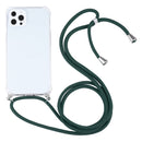 Four-corner Shockproof Transparent TPU Protective Case with Lanyard For iPhone 13 Pro Max(Dark Green)