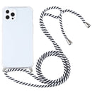 Four-corner Shockproof Transparent TPU Protective Case with Lanyard For iPhone 13 Pro Max(Black White)