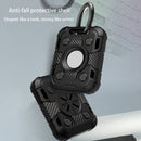 Tank Armor Anti-scratch Shockproof Carbon Fiber TPU Protective Cover Case with Keychain Ring Loop For AirTag(Black)