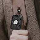 Tank Armor Anti-scratch Shockproof Carbon Fiber TPU Protective Cover Case with Keychain Ring Loop For AirTag(Black)