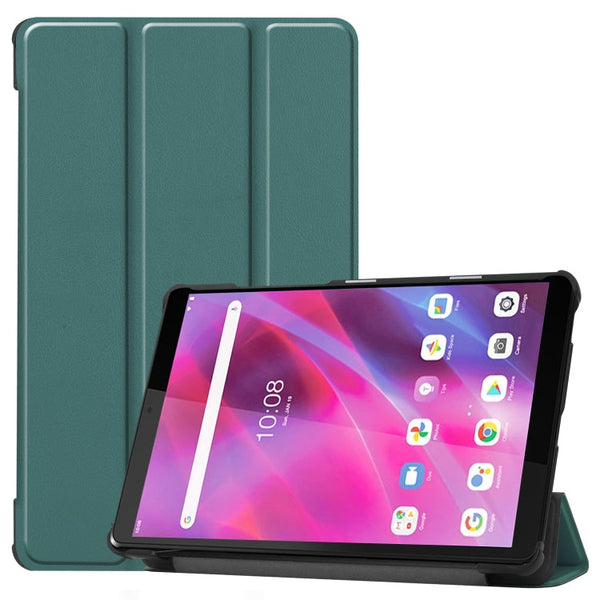 For Lenovo Tab M8 3rd Gen Custer Texture Horizontal Flip Leather Case with Three-folding Holder(Dark Green)
