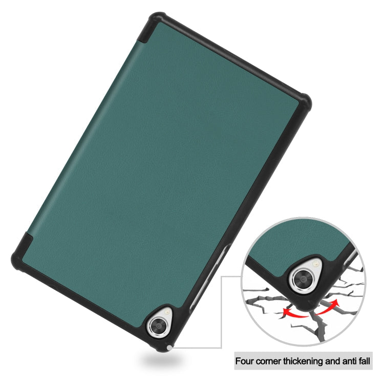 For Lenovo Tab M8 3rd Gen Custer Texture Horizontal Flip Leather Case with Three-folding Holder(Dark Green)