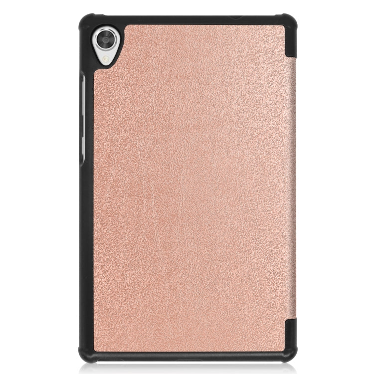 For Lenovo Tab M8 3rd Gen Custer Texture Horizontal Flip Leather Case with Three-folding Holder(Rose Gold)