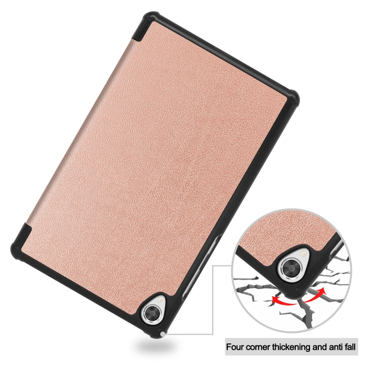 For Lenovo Tab M8 3rd Gen Custer Texture Horizontal Flip Leather Case with Three-folding Holder(Rose Gold)